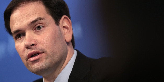 WASHINGTON, DC - APRIL 15: Republican presidential candidate Sen. Marco Rubio (R-FL) speaks at the Heritage Foundation April
