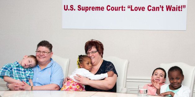 LOS ANGELES, CA - MARCH 06: (L-R) Jacob, Jayne Rowse, April DeBoer, Rylee, Nolan and Ryanne attend Attorney Gloria Allred DeBoer V. Snyder Marriage Equality Issue And U.S. Supreme Court News Conference at Allred, Maroko & Goldberg on March 6, 2015 in Los Angeles, California. (Photo by Valerie Macon/Getty Images)