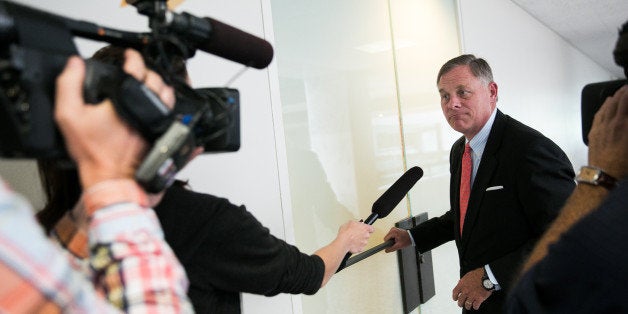 WASHINGTON, DC - SEPTEMBER 10: U.S. Sen. Richard Burr (R-NC) talks to the media as he arrives for a Senate Intelligence Comm