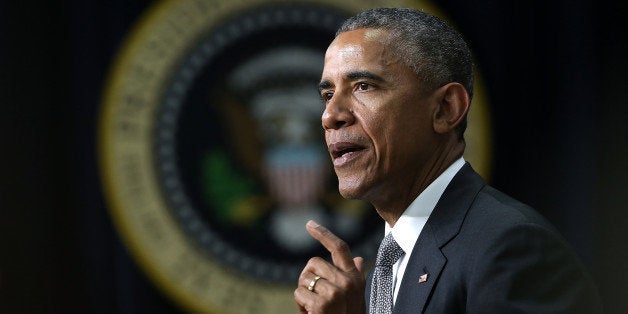 WASHINGTON, DC - APRIL 16: U.S. President Barack Obama delivers remarks at a Champions of Change event at the Eisenhower Executive Office Building April 16, 2015 in Washington, DC. Champions of Change highlights issues important to working families. (Photo by Win McNamee/Getty Images)