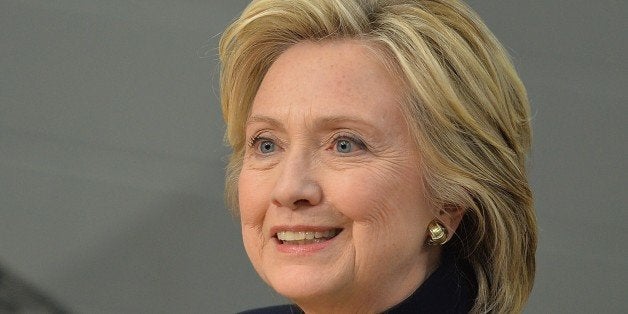 Hillary Rodham Clinton participates in a roundtable discussion with students and educators during a campaign event at Kirkwoo