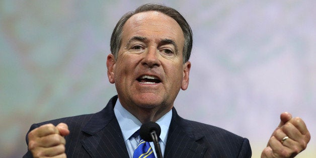 NASHVILLE, TN - APRIL 10: Former Arkansas Gov. Mike Huckabee speaks during the NRA-ILA Leadership Forum at the 2015 NRA Annual Meeting & Exhibits on April 10, 2015 in Nashville, Tennessee. The annual NRA meeting and exhibit runs through Sunday. (Photo by Justin Sullivan/Getty Images)