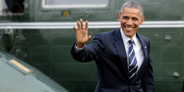 WASHINGTON, DC - APRIL 15: President Barack Obama returns to the White House April 15, 2015 in Washington, DC. Obama is retur