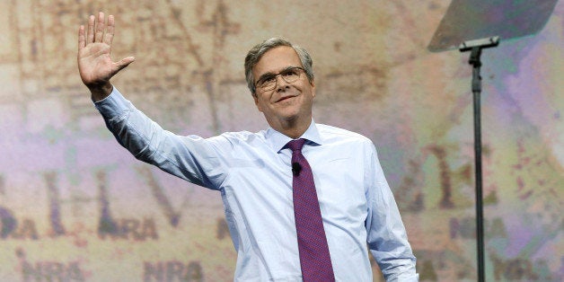 Former Florida Gov. Jeb Bush speaks at the National Rifle Association convention Friday, April 10, 2015, in Nashville, Tenn. (AP Photo/Mark Humphrey)