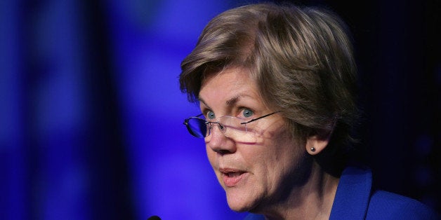 WASHINGTON, DC - APRIL 13: Sen. Elizabeth Warren (D-MA) delivers remarks during the Good Jobs Green Jobs National Conference at the Washington Hilton April 13, 2015 in Washington, DC. Sponsored by a varied coalition including lightweight metals producer Alcoa, the United Steelworks union, the Sierra Club and various other labor, industry and telecommunications leaders, the conference promotes the use of efficient and renewable energy and cooperation in updating the country's energy infrastructure. (Photo by Chip Somodevilla/Getty Images)