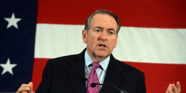 NASHUA, NH - APRIL 18: Former Arkansas Gov. Mike Huckabee speaks at the First in the Nation Republican Leadership Summit Apri