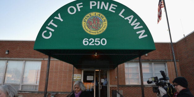 PINE LAWN, MO - MARCH 5: The Pine Lawn Municipal Court Building is shown on March 5, 2015 in Pine Lawn, Missouri.. The group of about 20 demonstrators were protesting the 20,000 outstanding arrest warrants issued last year in a town with 3,400 residents. (Photo by Michael B. Thomas/Getty Images)