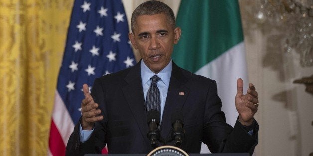 US President Barack Obama speaks during a joint press conference with Italian Prime Minister Matteo Renzi at the White House in Washington, DC, April 17, 2015. AFP PHOTO/JIM WATSON (Photo credit should read JIM WATSON/AFP/Getty Images)