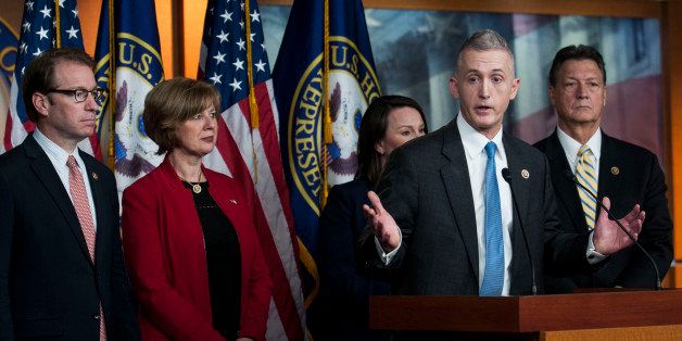 WASHINGTON, DC - MARCH 03: Chairman Trey Gowdy (R-SC) and other members of the House Select Committee on Benghazi speak to reporters at a press conference on the findings of former Secretary of State Hillary Clinton's personal emails at the U.S. Capitol on March 3, 2015 in Washington, D.C. The New York Times reported that Clinton may have violated the law by using a personal email account for official business at the State Department. (Photo by Gabriella Demczuk/Getty Images)