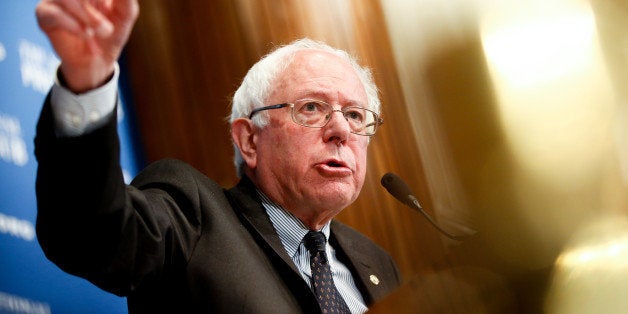 Sen. Bernie Sanders, I-Vt., speaks at a luncheon at the National Press Club on Monday, March 9, 2015 in Washington. Sanders, an independent who caucuses with Democrats, is considering running for the 2016 Democratic nomination as a liberal alternative to Hillary Clinton, focusing on income inequality and climate change. (AP Photo/Andrew Harnik)