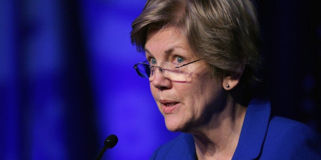 WASHINGTON, DC - APRIL 13: Sen. Elizabeth Warren (D-MA) delivers remarks during the Good Jobs Green Jobs National Conference at the Washington Hilton April 13, 2015 in Washington, DC. Sponsored by a varied coalition including lightweight metals producer Alcoa, the United Steelworks union, the Sierra Club and various other labor, industry and telecommunications leaders, the conference promotes the use of efficient and renewable energy and cooperation in updating the country's energy infrastructure. (Photo by Chip Somodevilla/Getty Images)