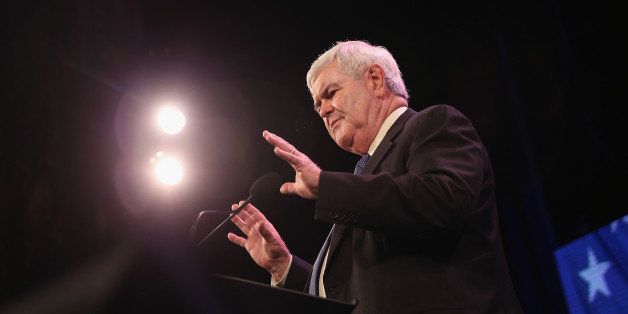 DES MOINES, IA - JANUARY 24: Former Speaker of the U.S. House of Representatives Newt Gingrich speaks to guests at the Iowa Freedom Summit on January 24, 2015 in Des Moines, Iowa. The summit is hosting a group of potential 2016 Republican presidential candidates to discuss core conservative principles ahead of the January 2016 Iowa Caucuses. (Photo by Scott Olson/Getty Images)