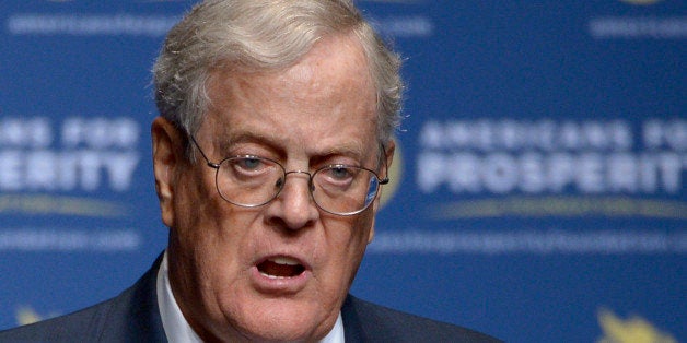 FILE - In this Aug. 30, 2013 file photo, Americans for Prosperity Foundation Chairman David Koch speaks in Orlando, Fla. The