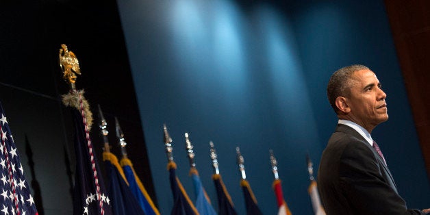 MCLEAN, VA - APRIL 24: US President Barack Obama speaks at a ceremony marking the 10th anniversary of the formation for the Office of the Director of National Intelligence, at it's headquarters on April 24, 2015 in McClean, Virginia. (Photo by Kevin Dietsch-Pool/Getty Images)