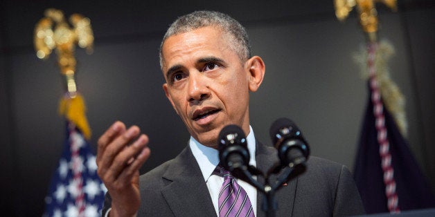 MCLEAN, VA - APRIL 24: US President Barack Obama speaks at a ceremony marking the 10th anniversary of the formation for the Office of the Director of National Intelligence, at it's headquarters on April 24, 2015 in McClean, Virginia. (Photo by Kevin Dietsch-Pool/Getty Images)