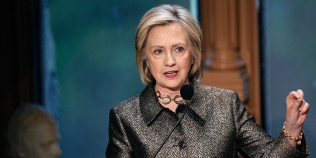 WASHINGTON, DC - APRIL 22: Democratic presidential candidate and former U.S. Secretary of State Hillary Clinton delivers remarks at the Hillary Rodham Clinton Awards for Advancing Women in Peace and Security at Georgetown University April 22, 2015 in Washington, DC. The awards were given to former United Nations Envoy for Afghanistan Staffan de Mistura, and Dr. Miriam Coronel-Ferrer, who served as the Chief Negotiator of the Philippines Government in the Mindanao Peace Talks. (Photo by Win McNamee/Getty Images)