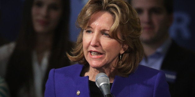 GREENSBORO, NC - NOVEMBER 04: Incumbent U.S. Sen. Kay Hagan (D-NC) concedes as she speaks to supporters during her election