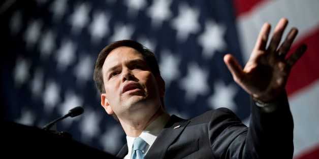 Republican presidential candidate Sen. Marco Rubio, R-Fla., speaks at the Georgia Republican Convention, Friday, May 15, 2015, in Athens, Ga. Georgia Republicans will hear from three White House hopefuls, Rubio, New Jersey Gov. Chris Christie and Texas Sen. Ted Cruz as the party gathers for its annual convention Friday. The appearances come as Georgia Republicans look to raise their profile in the 2016 nominating contest. (AP Photo/David Goldman)