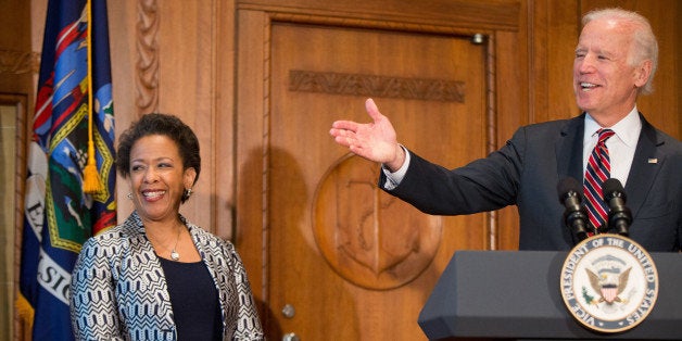 Vice President Joe Biden speaks during a swearing in ceremony for Loretta Lynch as she becomes the 83rd Attorney General of t