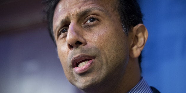 UNITED STATES - OCTOBER 6: Louisiana Gov. Bobby Jindal (R) delivers a speech at the American Enterprise Institute titled 'Rebuilding American Defense,' October 6, 2014. Jindal addressed the rise of terrorists group around the world and was critical of the Obama administration. (Photo By Tom Williams/CQ Roll Call)