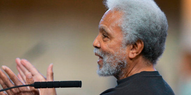 Neb. State Sen. Ernie Chambers of Omaha speaks during debate in the Legislative Chamber in Lincoln, Neb., Monday, March 30, 2015. Chambers' comment comparing police to the Islamic State terrorist group came up again on Monday and filled up most of the Legislature's morning debate time. Earlier this month, Chambers said "my ISIS is the police" because officers are licensed to kill and pose a threat to his neighborhood. Chambers said he isn't a man of violence, but if he carried a gun, he would use it as protection against police and would want to shoot first and ask questions later. (AP Photo/Nati Harnik)