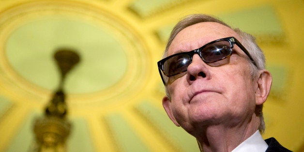 Senate Minority Leader Harry Reid of Nev. pauses during a news conference on Capitol Hill in Washington, Tuesday, April 14, 2015, following a Senate policy luncheon. (AP Photo/Manuel Balce Ceneta)