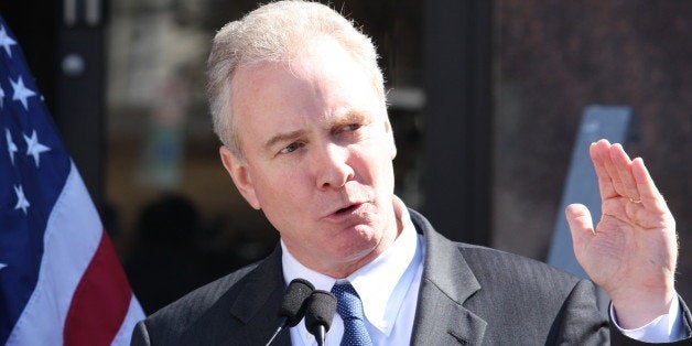 FILE - In this Monday, March 9, 2015, file photo, Rep. Chris Van Hollen, D-Md., talks at a news conference in Rockville, Md.,