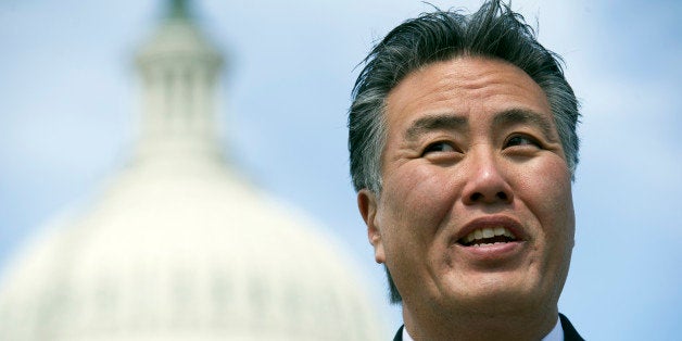 Rep. Mark Takano, D-Calif., announces an amendment to extend the Veterans Retraining Assistance Program, Thursday, March 27, 2014, during a news conference on Capitol Hill in Washington. (AP Photo/Cliff Owen)