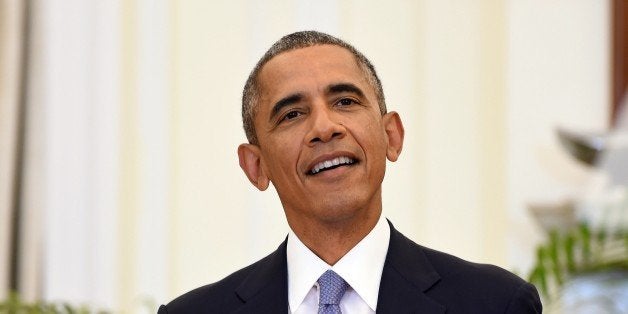 US President Barack Obama addresses the media after delegation level talks with Indian Prime Minister Narendra Modi in New Delhi on January 25, 2015. Indian Prime Minister Narendra Modi and US President Barack Obama announced they had reached an agreement January 25 to break the deadlock that has been stalling a civilian nuclear power agreement. AFP PHOTO / PRAKASH SINGH (Photo credit should read PRAKASH SINGH/AFP/Getty Images)