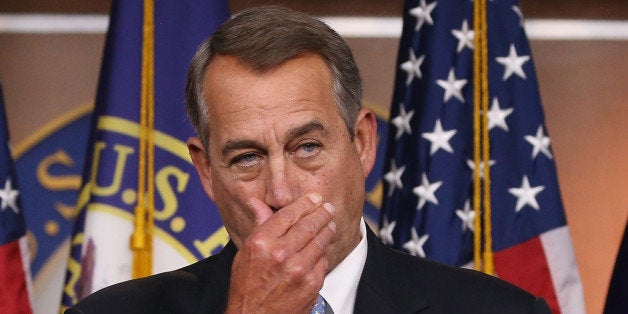 WASHINGTON, DC - MARCH 26: House Speaker John Boehner (R-OH) speaks to the media during a news conference at the U.S. Capitol, March 26, 2015 in Washington, DC. During his speech, Speaker Boehner called on the House of Representatives to support the Medicare Access and CHIP Reauthorization Act, a bipartisan bill. (Photo by Mark Wilson/Getty Images)