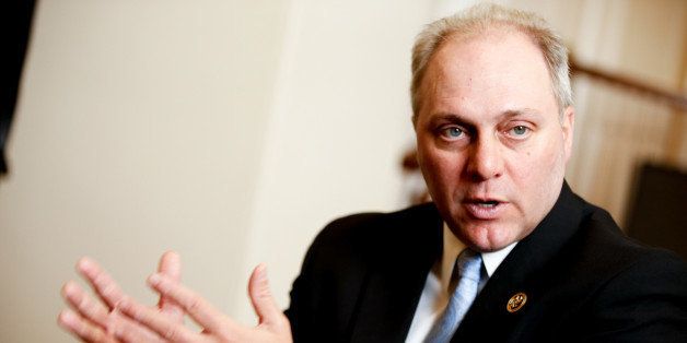 House GOP Whip Steve Scalise, R-La. speaks during an interview with The Associated Press in his office at the U.S. Capitol, on Tuesday, March 24, 2015 in Washington. Scalise is facing a test of his vote-wrangling skills as the chamber votes on the Republican budget proposal. (AP Photo/Andrew Harnik)