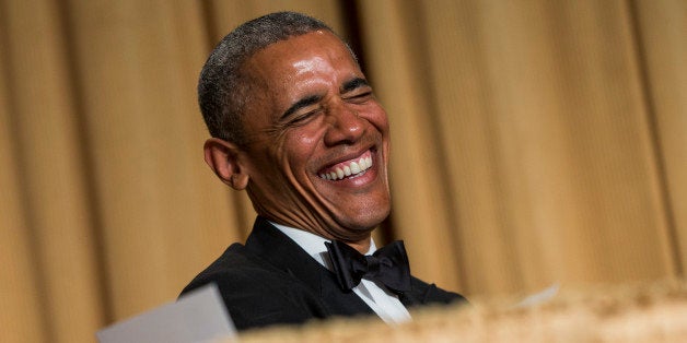 President Barack Obama laughs at a joke during the White House Correspondents' Association dinner at the Washington Hilton on Saturday, April 25, 2015, in Washington. (AP Photo/Evan Vucci)