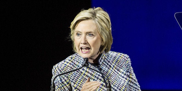 NEW YORK, NY - APRIL 23: Democratic presidential hopeful and former Secretary of State Hillary Clinton addresses the Women i