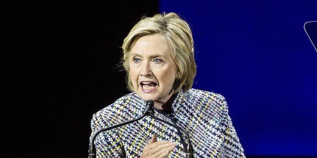 NEW YORK, NY - APRIL 23: Democratic presidential hopeful and former Secretary of State Hillary Clinton addresses the Women in the World Conference on April 23, 2015 in New York City. Clinton is in New York City after visiting Iowa and New Hampshire. (Photo by Andrew Burton/Getty Images)