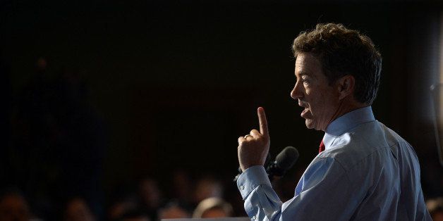 MILFORD, NH - APRIL 8: U.S. Sen. Rand Paul (R-KY) speaks during a rally at Town Hall April 8, 2015 in Milford, New Hampshire. Paul declared his candidacy for the Republican presidential nomination on April 7, and is the second Republican candidate to jump into the race. (Photo by Darren McCollester/Getty Images)