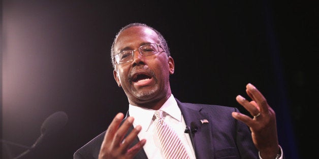 DES MOINES, IA - JANUARY 24: Dr. Ben Carson speaks to guests at the Iowa Freedom Summit on January 24, 2015 in Des Moines, Iowa. The summit is hosting a group of potential 2016 Republican presidential candidates to discuss core conservative principles ahead of the January 2016 Iowa Caucuses. (Photo by Scott Olson/Getty Images)