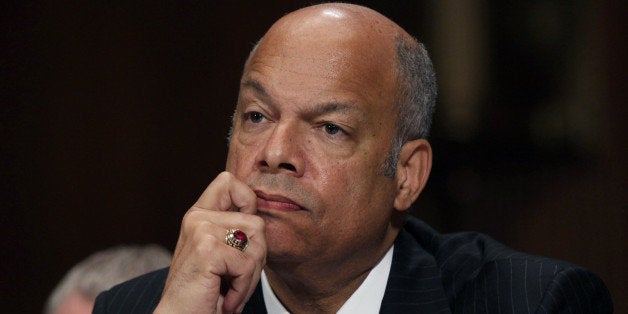 Homeland Security Secretary Jeh Johnson testifies on Capitol Hill in Washington, Tuesday, April 28, 2015, before the Senate J