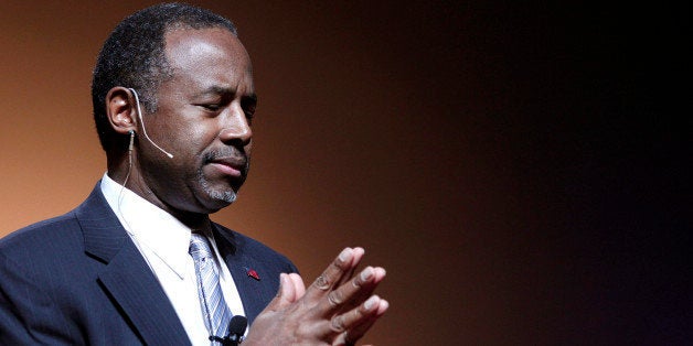 DETROIT, MI - MAY 4: Republican Dr. Ben Carson, a retired pediatric neurosurgeon, speaks as he officially announces his candidacy for President of the United States at the Music Hall Center for the Performing Arts May 4, 2015 in Detroit, Michigan. Carson was scheduled to travel today to Iowa, but changed his plans when his mother became critically ill. He now will be traveling to Dallas instead to be with his mother Sonya. (Photo by Bill Pugliano/Getty Images)