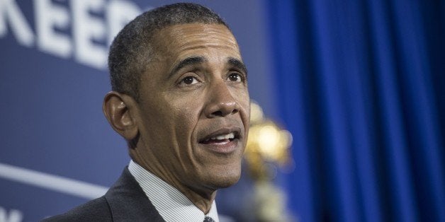 US President Barack Obama speaks at an event at Lehman College launching the My Brothers Keeper Alliance, a new non-profit organization, in New York on May 4, 2015. AFP PHOTO/NICHOLAS KAMM (Photo credit should read NICHOLAS KAMM/AFP/Getty Images)