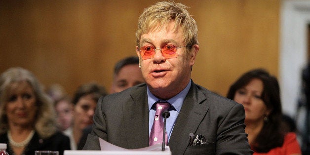 WASHINGTON, DC - MAY 06: Sir Elton John, Founder, Elton John Aids Foundation, testifies before a U.S. Senate Appropriations State, Foreign Operations, and Related Programs Subcommittee hearing on Global Health Programs to urge critical support in global fight against HIV/AIDS at the Senate Dirksen Building on May 6, 2015 in Washington, DC. (Photo by Paul Morigi/Getty Images for EJAF)