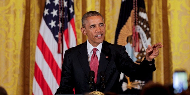 WASHINGTON, DC - MAY 5: (AFP OUT) U.S. President Barack Obama hosts a Cinco de Mayo reception in the East Room of the White House on May 5, 2015 in Washington, DC. Cinco de Mayo commemorates Mexico's unlikely defeat of the French army in the battle of Puebla. (Photo by Aude Guerrucci-Pool/Getty Images)