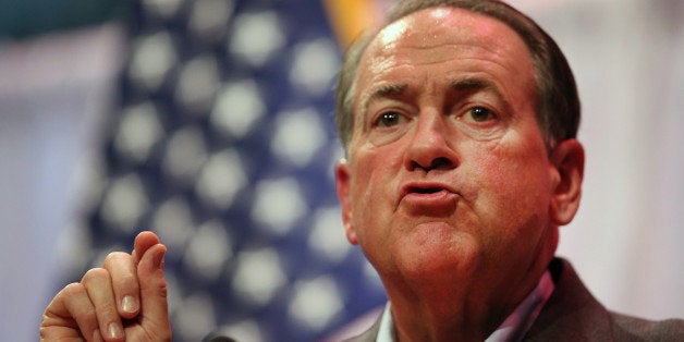 WAUKEE, IA - APRIL 25: Former Arkansas Governor Mike Huckabee speaks to guests gathered at the Point of Grace Church for the