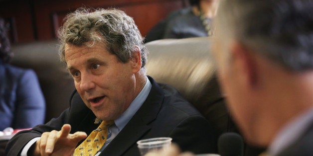 WASHINGTON, DC - APRIL 23: U.S. Sen. Sherrod Brown (D-OH) speaks to members of the media April 23, 2015 on Capitol Hill in Washington, DC. Sen. Brown discussed with the press on the Pacific Rim Trade Deal. (Photo by Alex Wong/Getty Images)