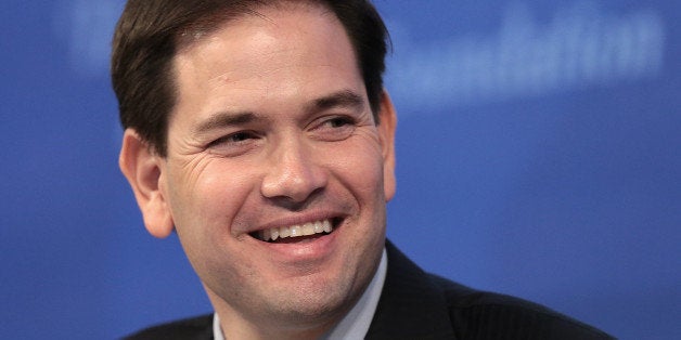 WASHINGTON, DC - APRIL 15: Republican presidential candidate Sen. Marco Rubio (R-FL) speaks at the Heritage Foundation April