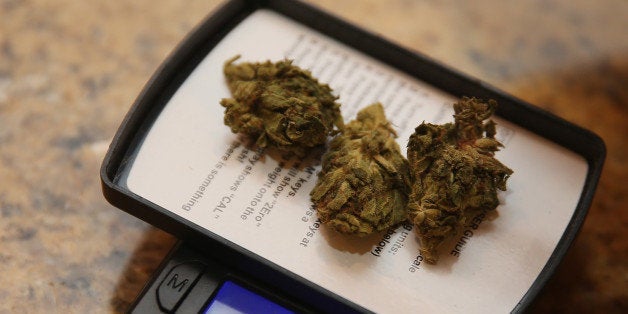 BETHPAGE, NY - AUGUST 30: A closeup view of marijuana on a scale as photographed on August 30, 2014 in Bethpage, New York.