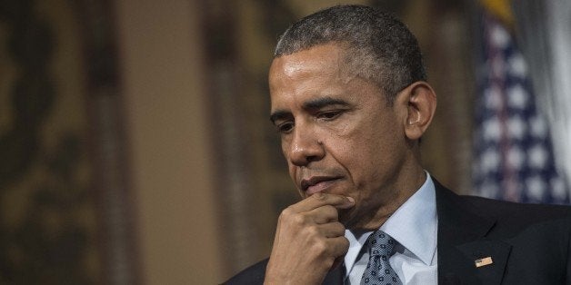 US President Barack Obama participates in the Catholic-Evangelical Leadership Summit on Overcoming Poverty at Georgetown University in Washington, DC, on May 12, 2015. AFP PHOTO/NICHOLAS KAMM (Photo credit should read NICHOLAS KAMM/AFP/Getty Images)