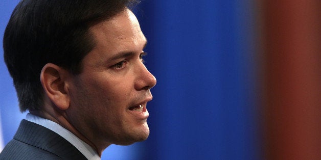 WASHINGTON, DC - APRIL 15: Republican presidential candidate Sen. Marco Rubio (R-FL) speaks at the Heritage Foundation April