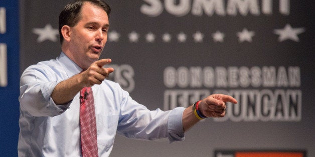 GREENVILLE, SC - MAY 09: Wisconsin Governor and GOP presidential hopeful Scott Walker speaks at the Freedom Summit on May 9, 2015 in Greenville, South Carolina. Walker joined eleven other potential candidates in addressing the event hosted by conservative group Citizens United. (Photo by Richard Ellis/Getty Images)