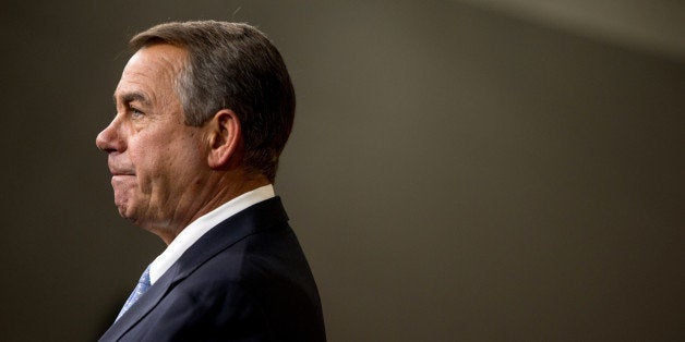 House Speaker John Boehner of Ohio speaks to members of the media during his weekly news Conference on Capitol Hill in Washington, Thursday, March 26, 2015. (AP Photo/Andrew Harnik)