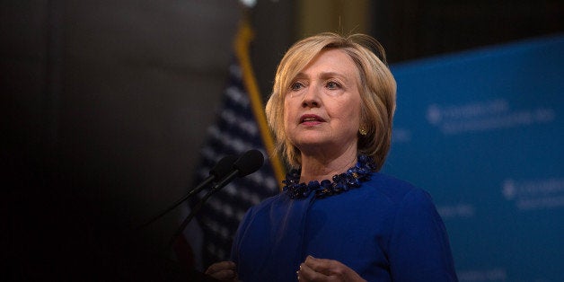 NEW YORK, NY - APRIL 29: Democratic presidential hopeful and former Secretary of State Hillary Clinton speaks during the David N. Dinkins Leadership and Public Policy Forum at Columbia University April 29, 2015 in New York City. Clinton addressed the unrest in Baltimore calling for police body cameras and a reform to sentencing. (Photo by Kevin Hagen/Getty Images)